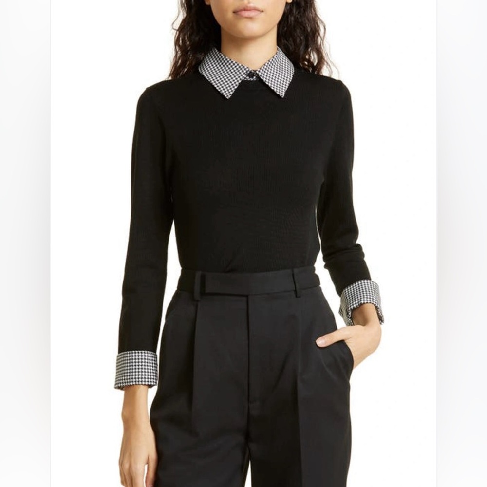 Alice + Olivia Porla Houndstooth Collared Sweater